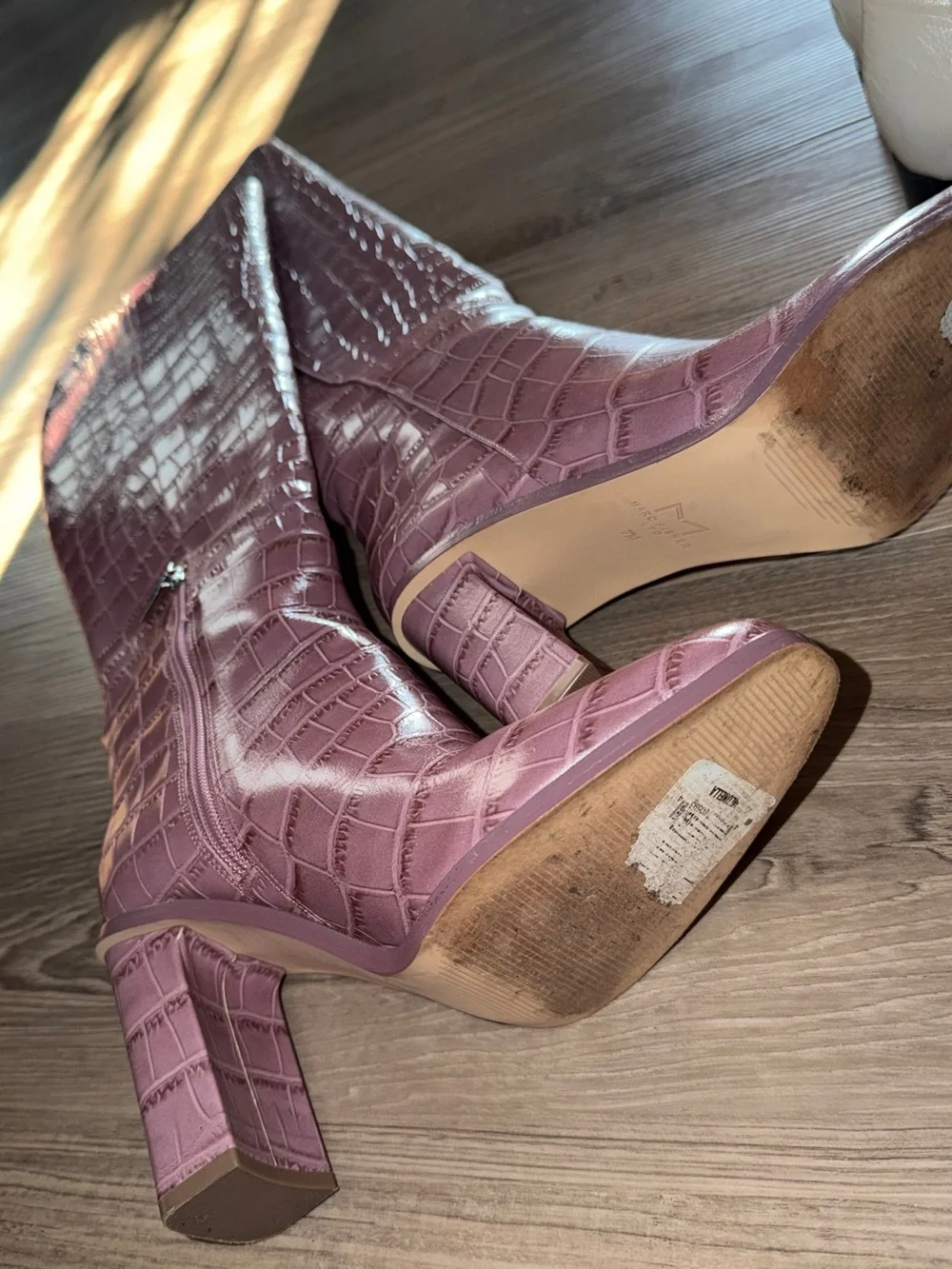 Marc Fisher Croc-Embossed Over-the-Knee Boots in Mauve